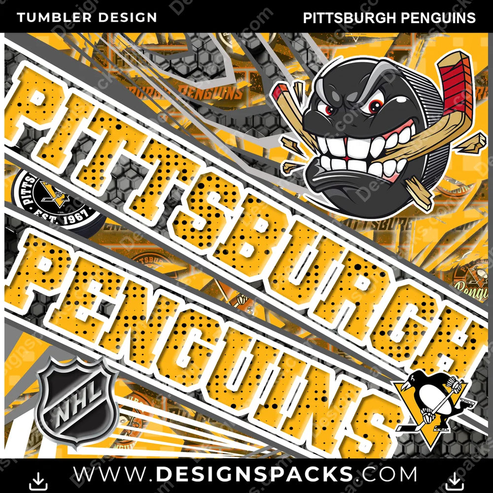 Hockey Angry Sports Pittsburgh Penguins NHL Hockey Tumbler Digital Wrap Design Download