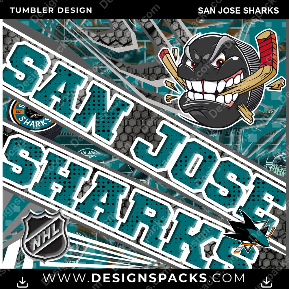 Hockey Angry Sports San Jose Sharks NHL Hockey Tumbler Digital Wrap Design Download