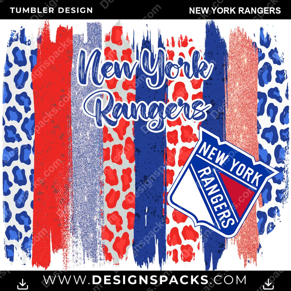 Hockey Brush Strokes New York Rangers NHL Hockey Tumbler Digital Wrap Design Download