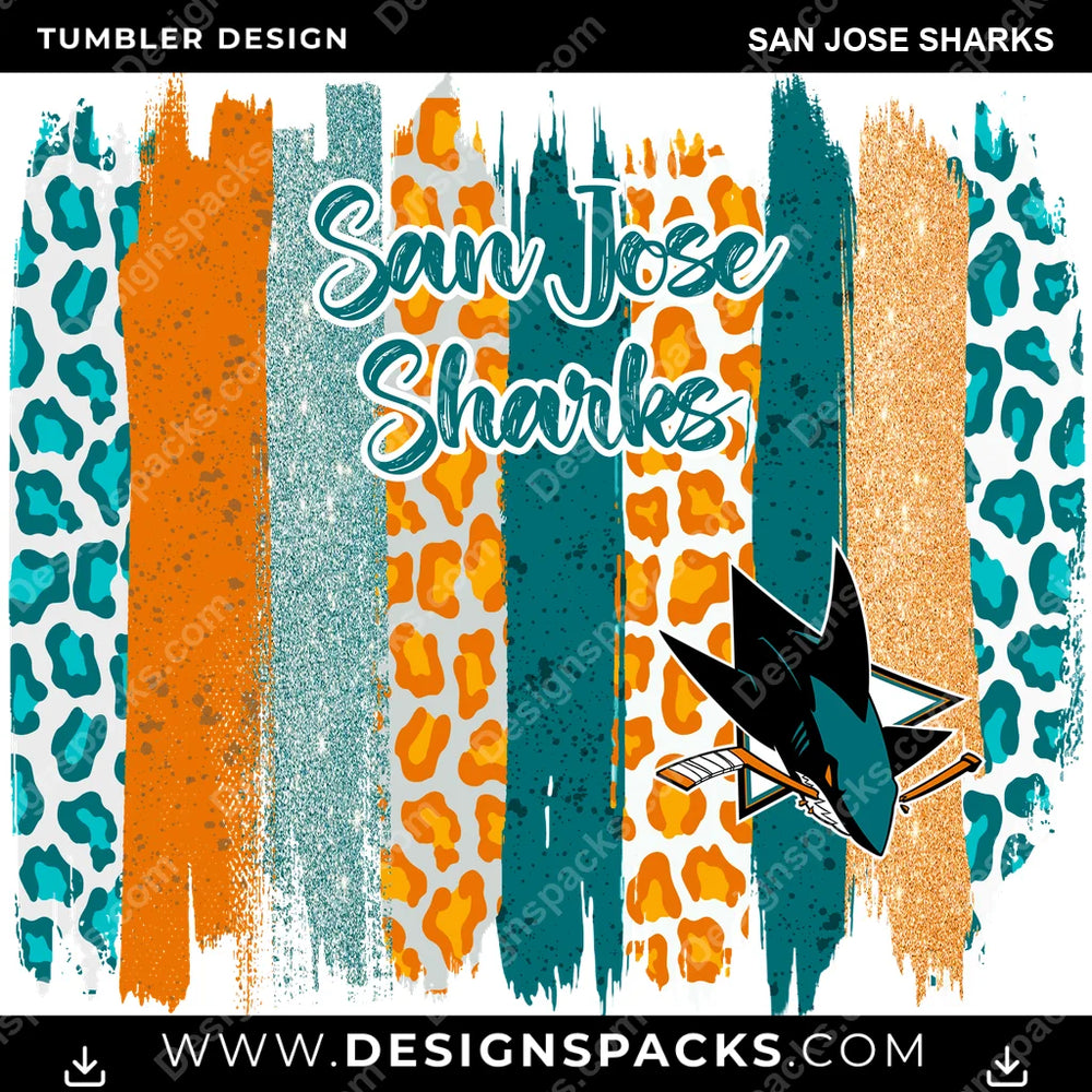 Hockey Brush Strokes San Jose Sharks NHL Hockey Tumbler Digital Wrap Design Download