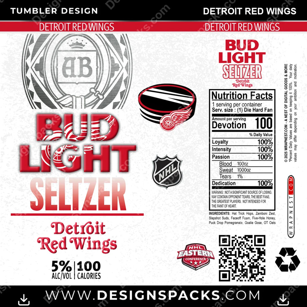 Hockey Bud Light Seltzer Detroit Red Wings NHL Hockey Tumbler Digital Wrap Design Download