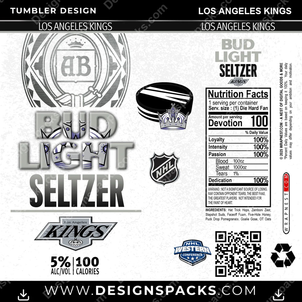 Hockey Bud Light Seltzer Los Angeles Kings NHL Hockey Tumbler Digital Wrap Design Download