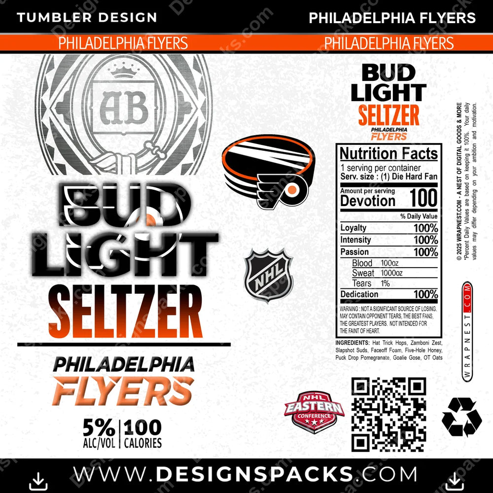 Hockey Bud Light Seltzer Philadelphia Flyers NHL Hockey Tumbler Digital Wrap Design Download
