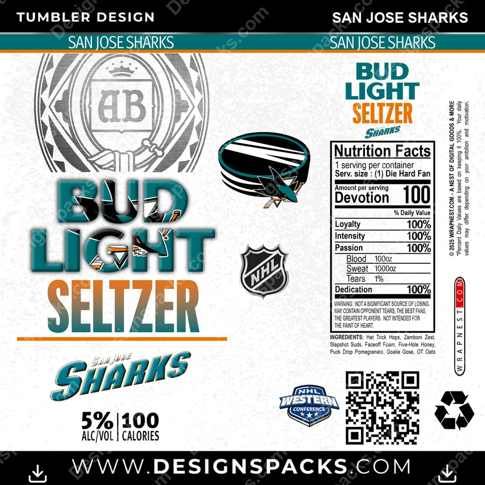 Hockey Bud Light Seltzer San Jose Sharks NHL Hockey Tumbler Digital Wrap Design Download