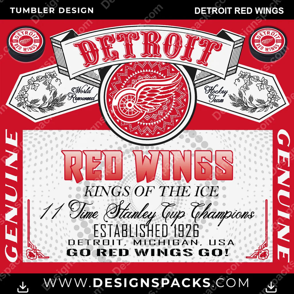 Hockey Budweiser Detroit Red Wings NHL Hockey Tumbler Digital Wrap Design Download