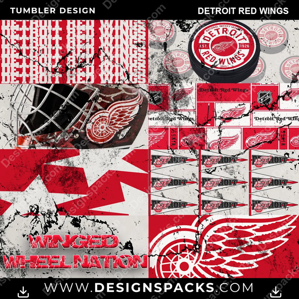 Hockey Distressed BG Detroit Red Wings NHL Hockey Tumbler Digital Wrap Design Download