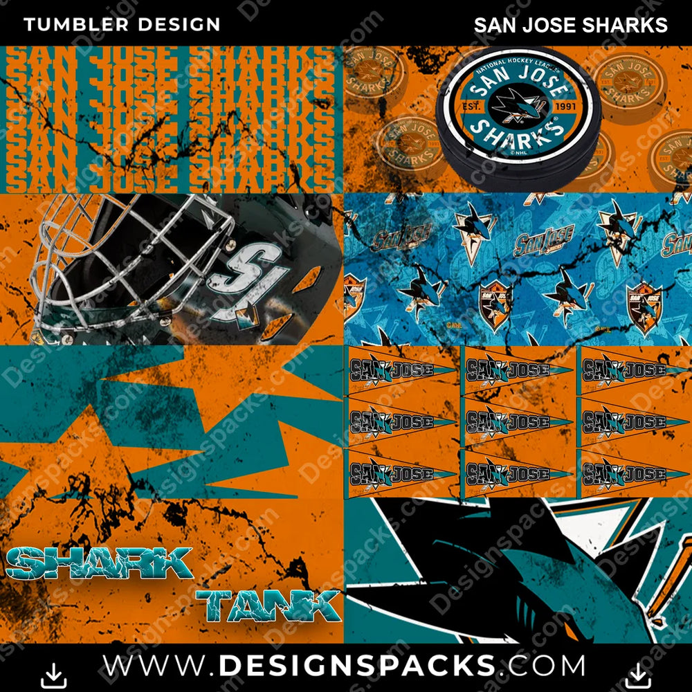 Hockey Distressed BG San Jose Sharks NHL Hockey Tumbler Digital Wrap Design Download