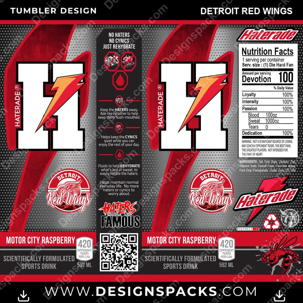 Hockey Haterade Detroit Red Wings NHL Hockey Tumbler Digital Wrap Design Download