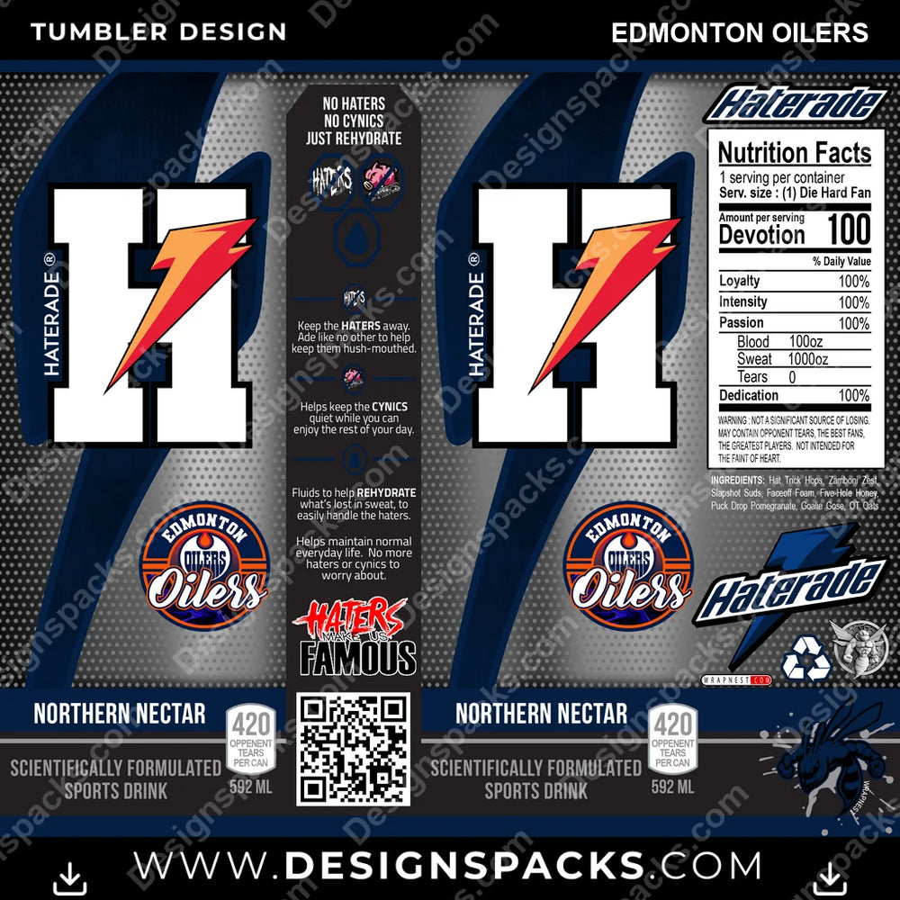 Hockey Haterade Edmonton Oilers NHL Hockey Tumbler Digital Wrap Design Download