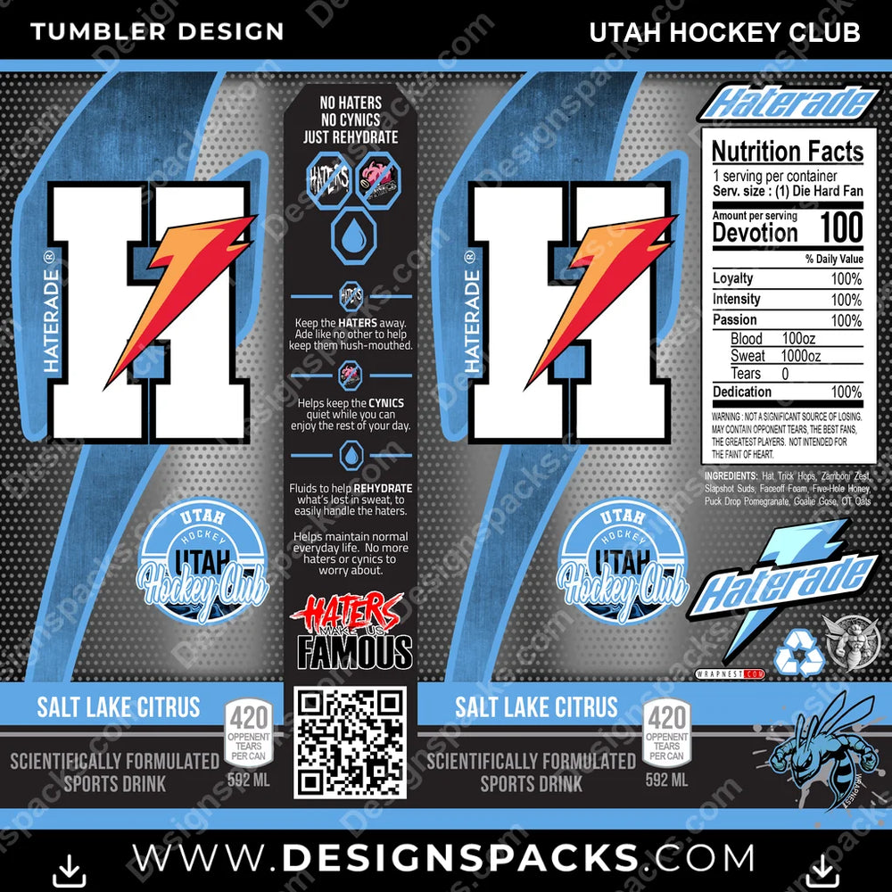Hockey Haterade Utah Club NHL Hockey Tumbler Digital Wrap Design Download