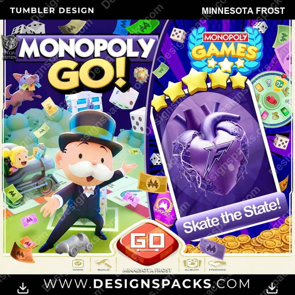 Hockey Monopoly Go! Minnesota Frost NHL Hockey Tumbler Digital Wrap Design Download
