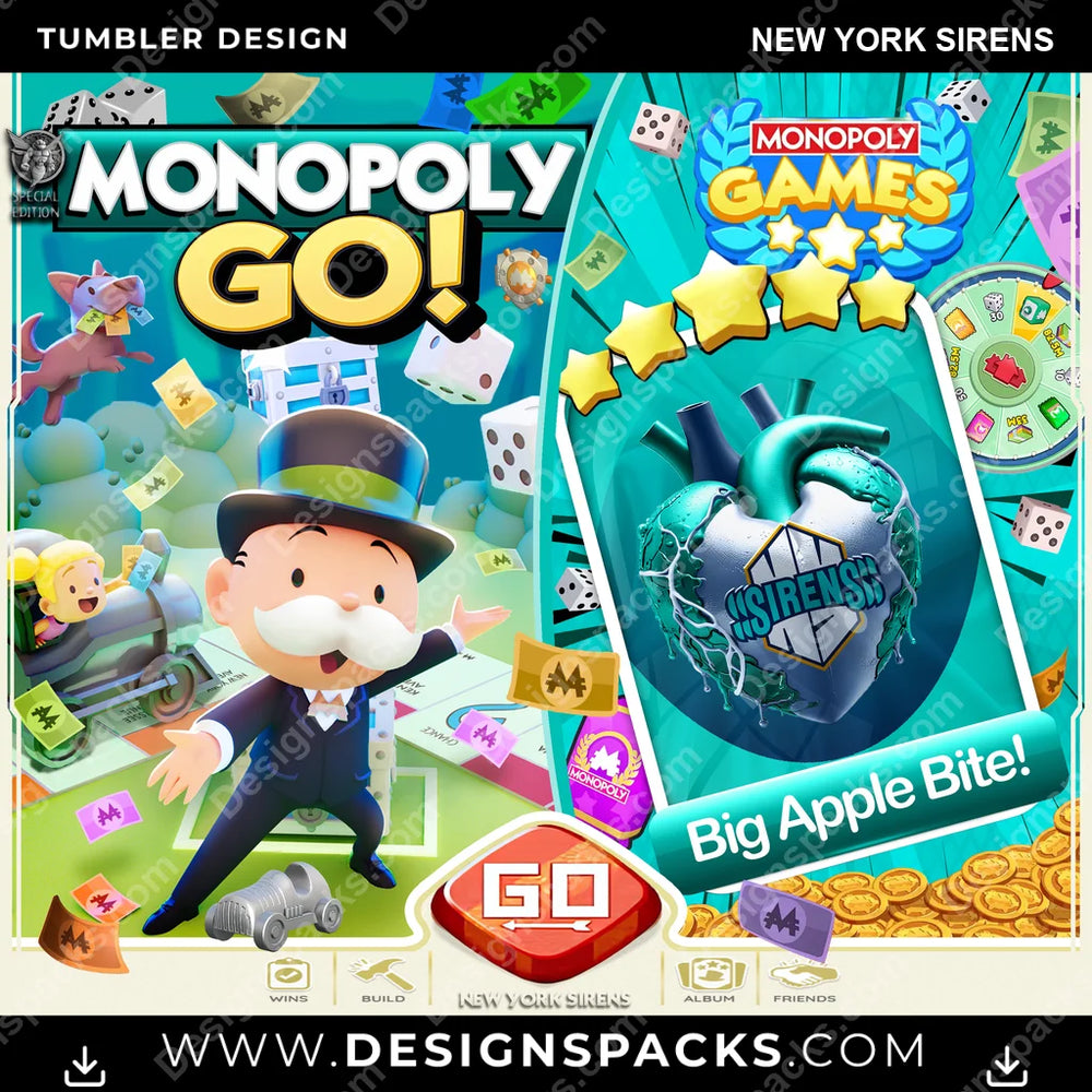 Hockey Monopoly Go! New York Sirens NHL Hockey Tumbler Digital Wrap Design Download