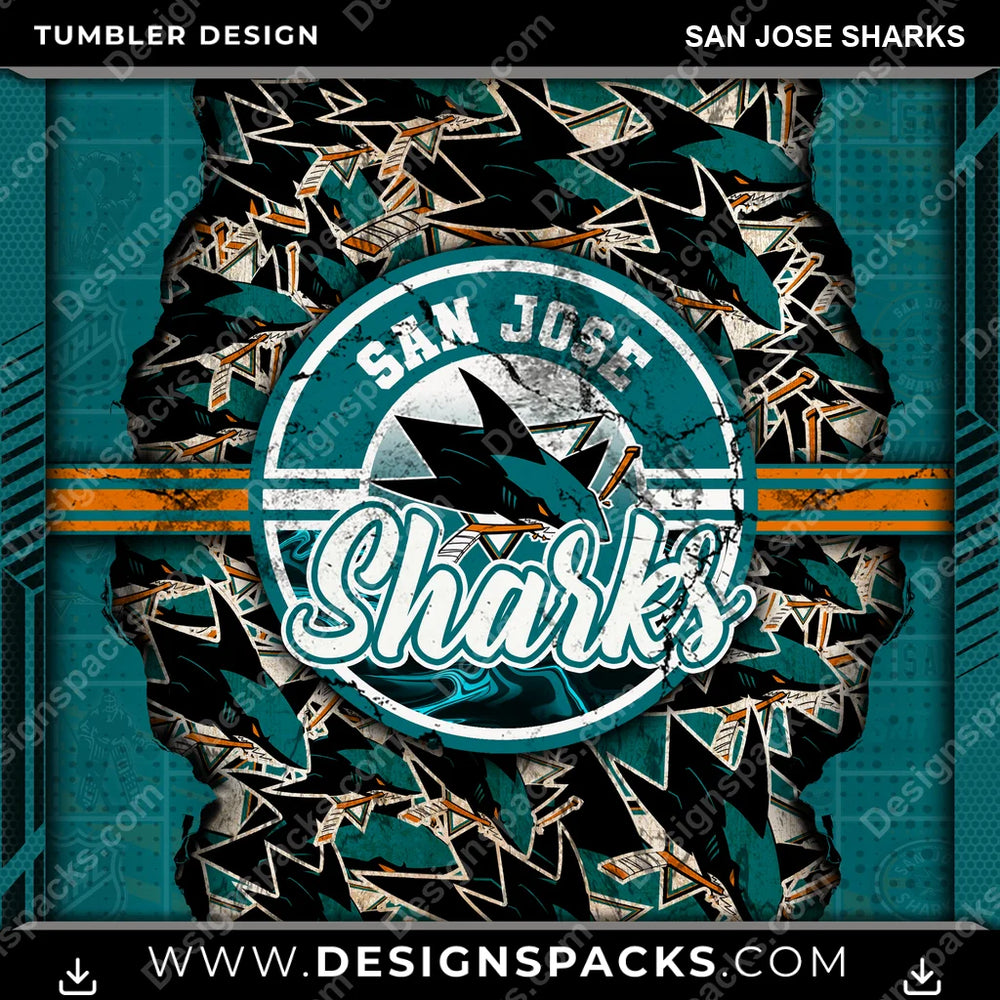 Hockey Ripped San Jose Sharks NHL Hockey Tumbler Digital Wrap Design Download