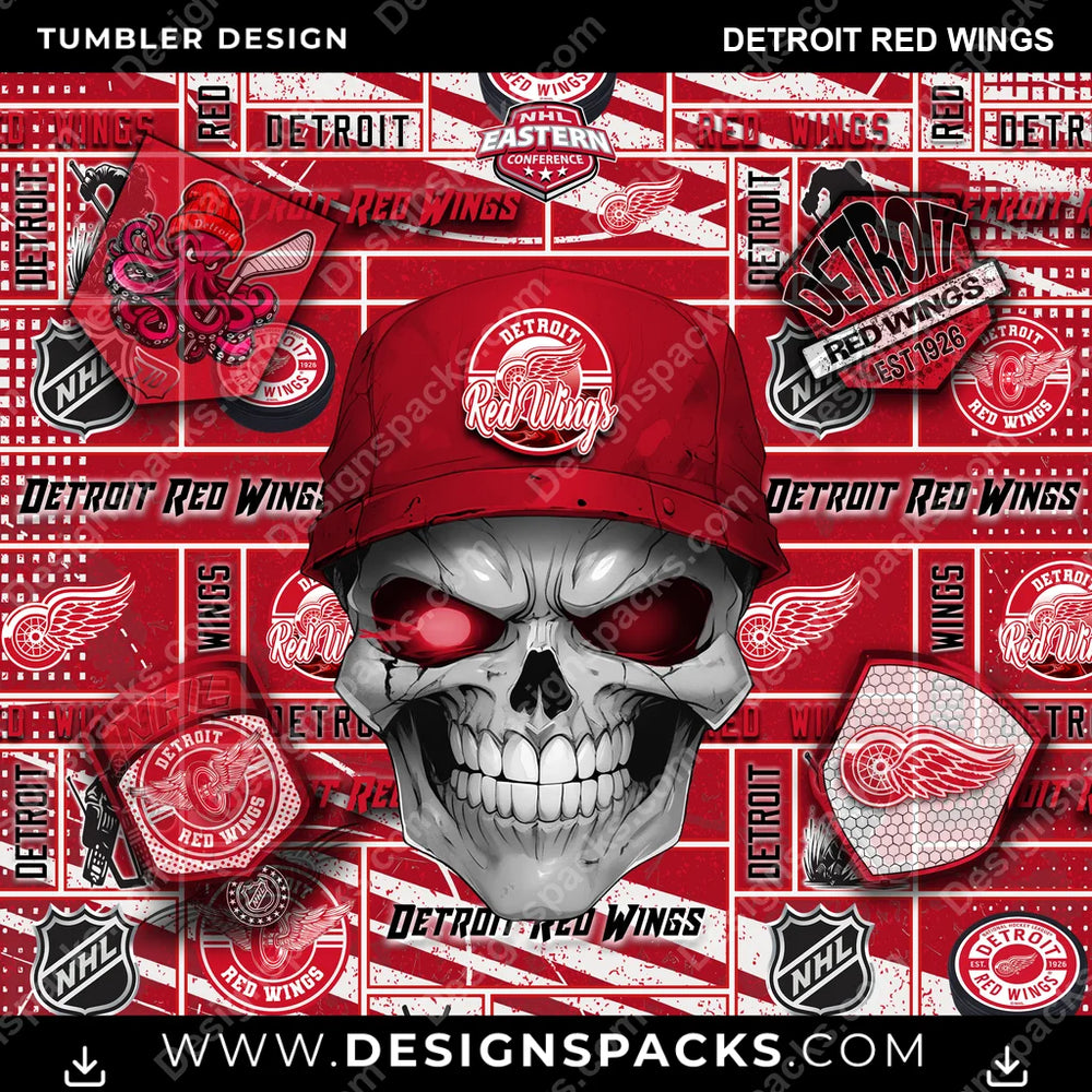 Hockey Skull Detroit Red Wings NHL Hockey Tumbler Digital Wrap Design Download