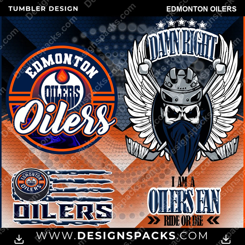 Hockey Skull Team Edmonton Oilers NHL Hockey Tumbler Digital Wrap Design Download