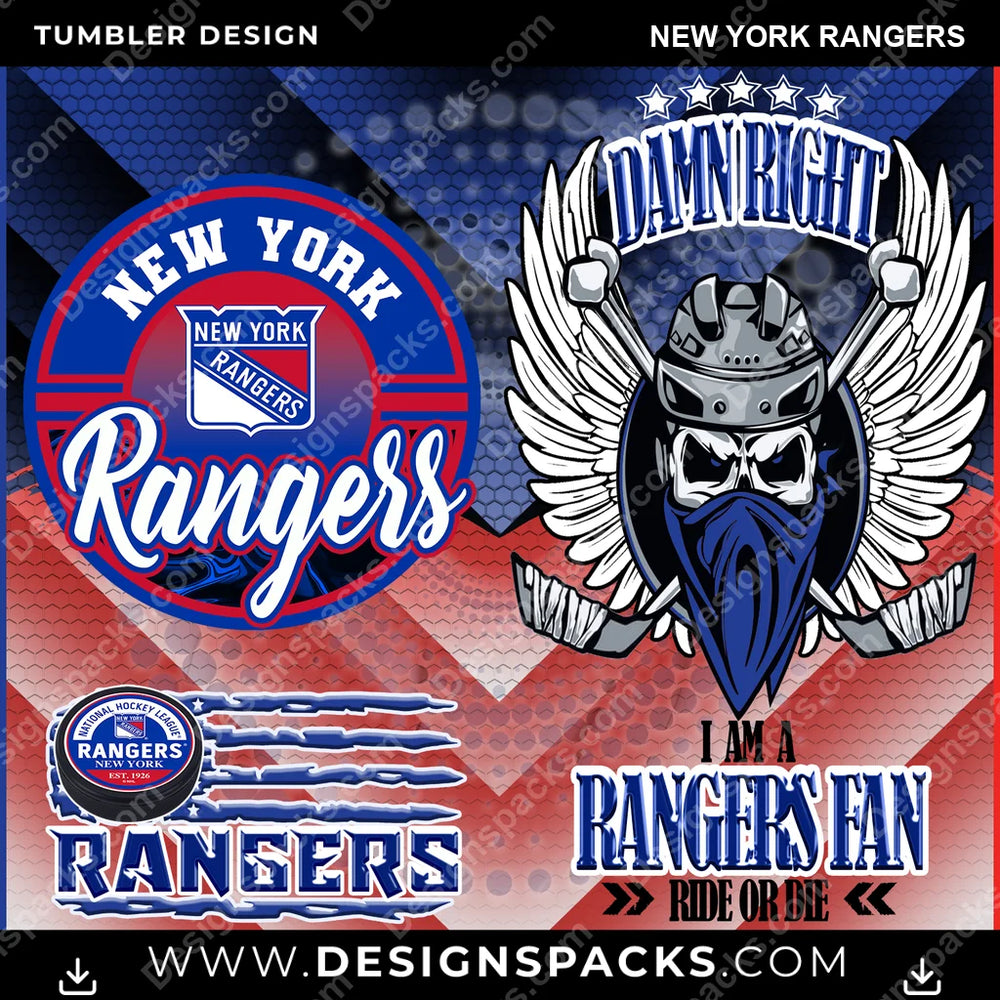 Hockey Skull Team New York Rangers NHL Hockey Tumbler Digital Wrap Design Download