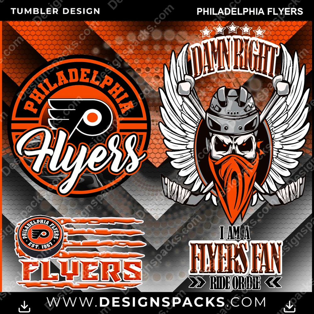 Hockey Skull Team Philadelphia Flyers NHL Hockey Tumbler Digital Wrap Design Download