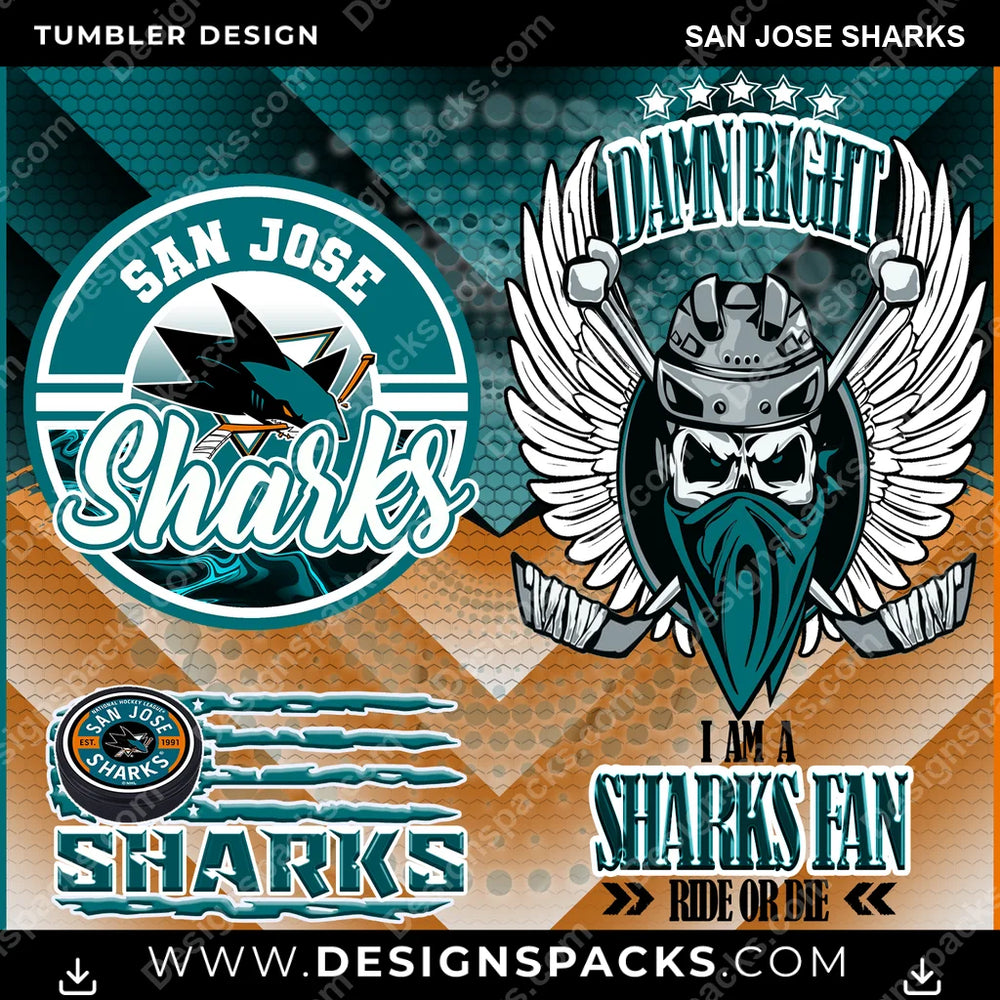 Hockey Skull Team San Jose Sharks NHL Hockey Tumbler Digital Wrap Design Download