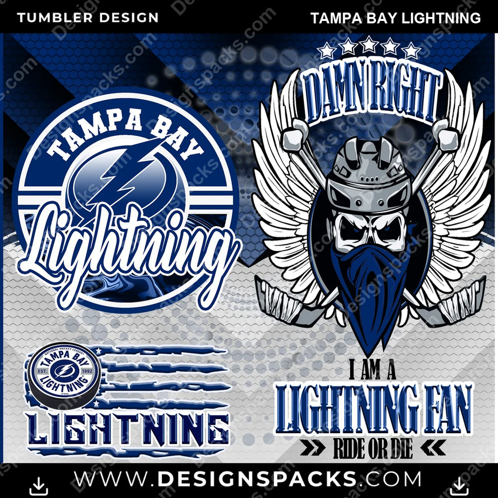 Hockey Skull Team Tampa Bay Lightning NHL Hockey Tumbler Digital Wrap Design Download