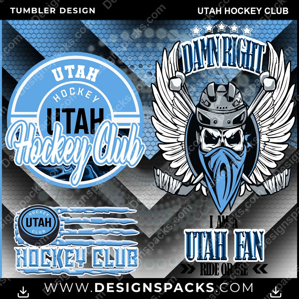 Hockey Skull Team Utah Club NHL Hockey Tumbler Digital Wrap Design Download