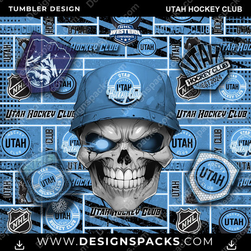 Hockey Skull Utah Club Tumbler Digital Wrap Design