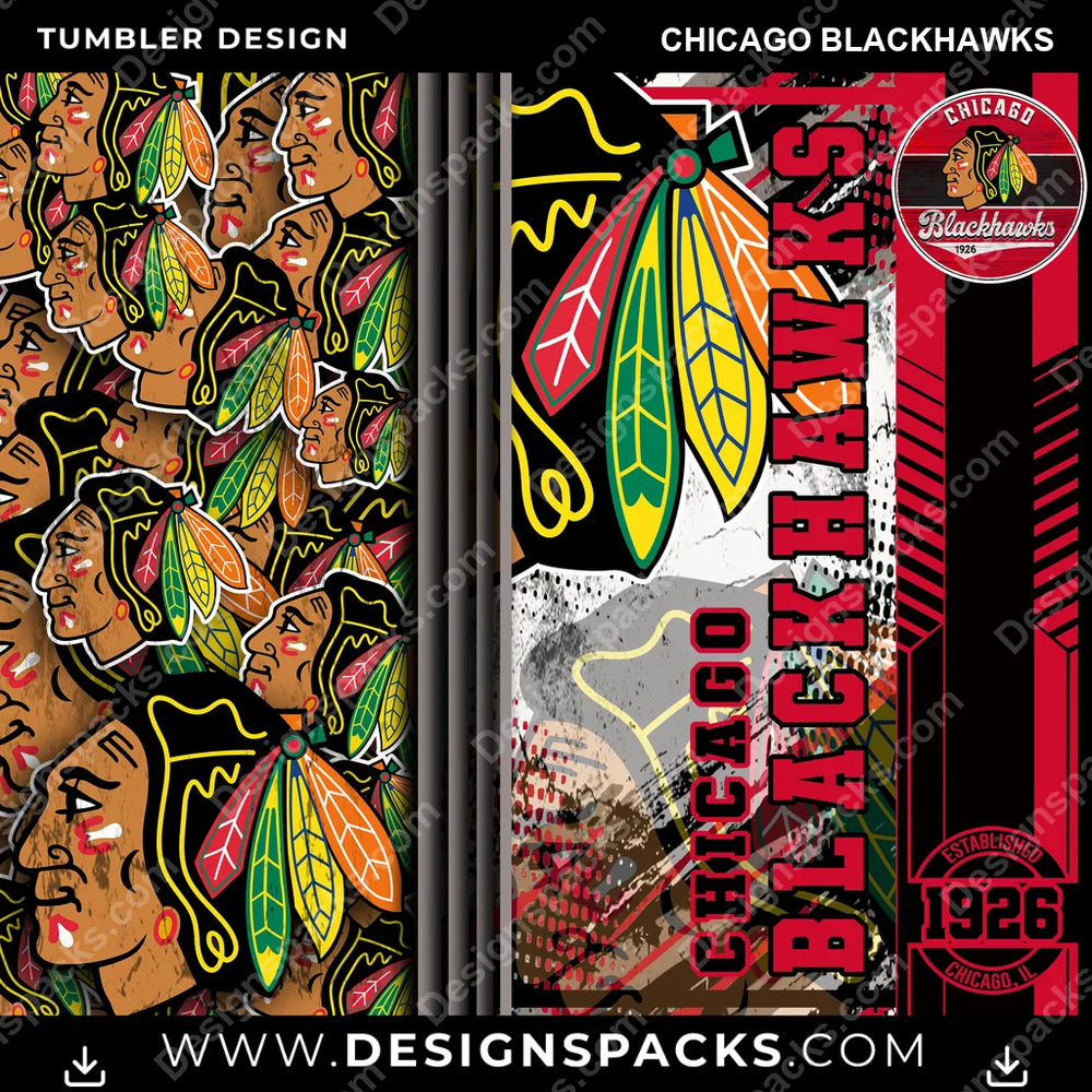 Hockey Sports Chicago Blackhawks NHL Hockey Tumbler Digital Wrap Design Download