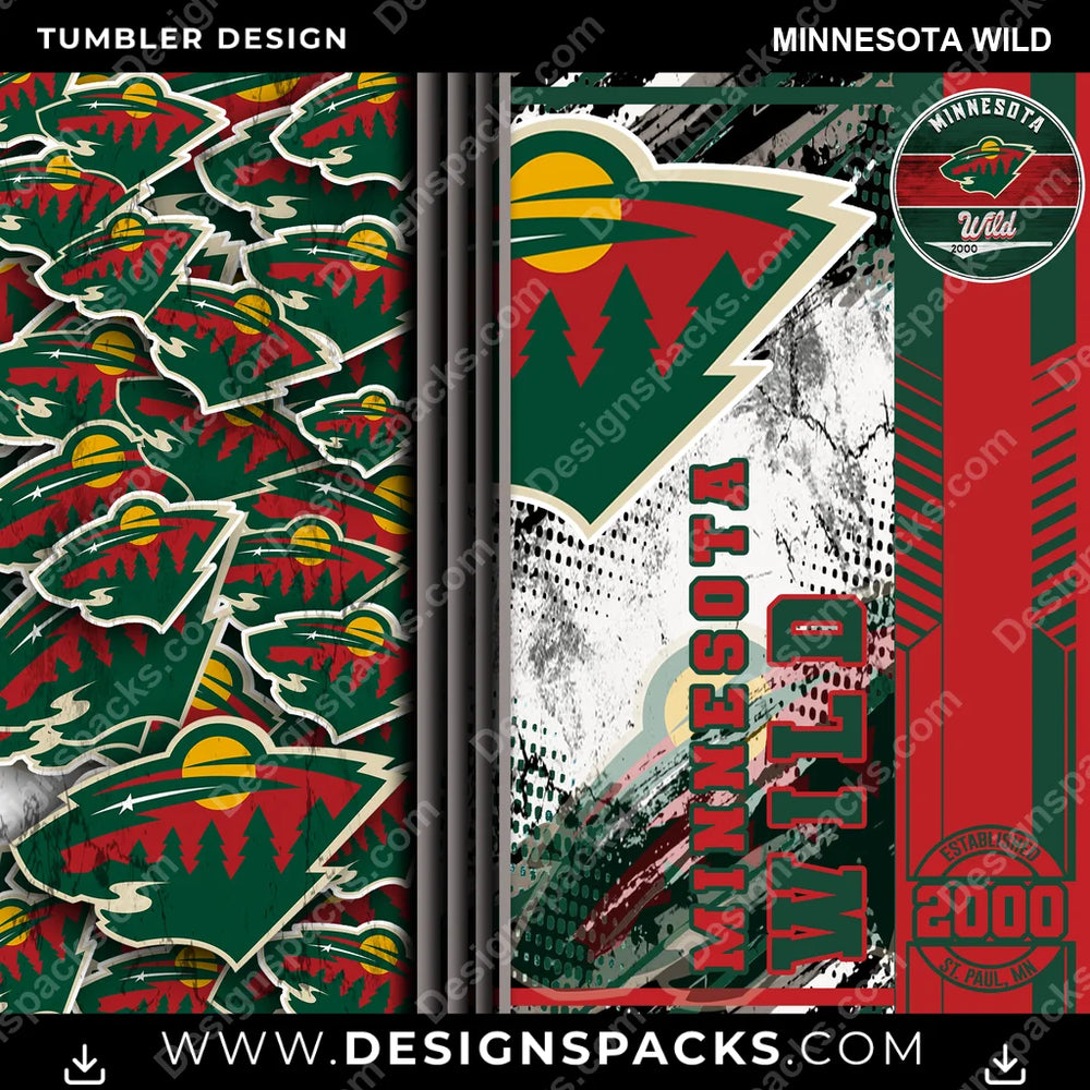 Hockey Sports Minnesota Wild NHL Hockey Tumbler Digital Wrap Design Download