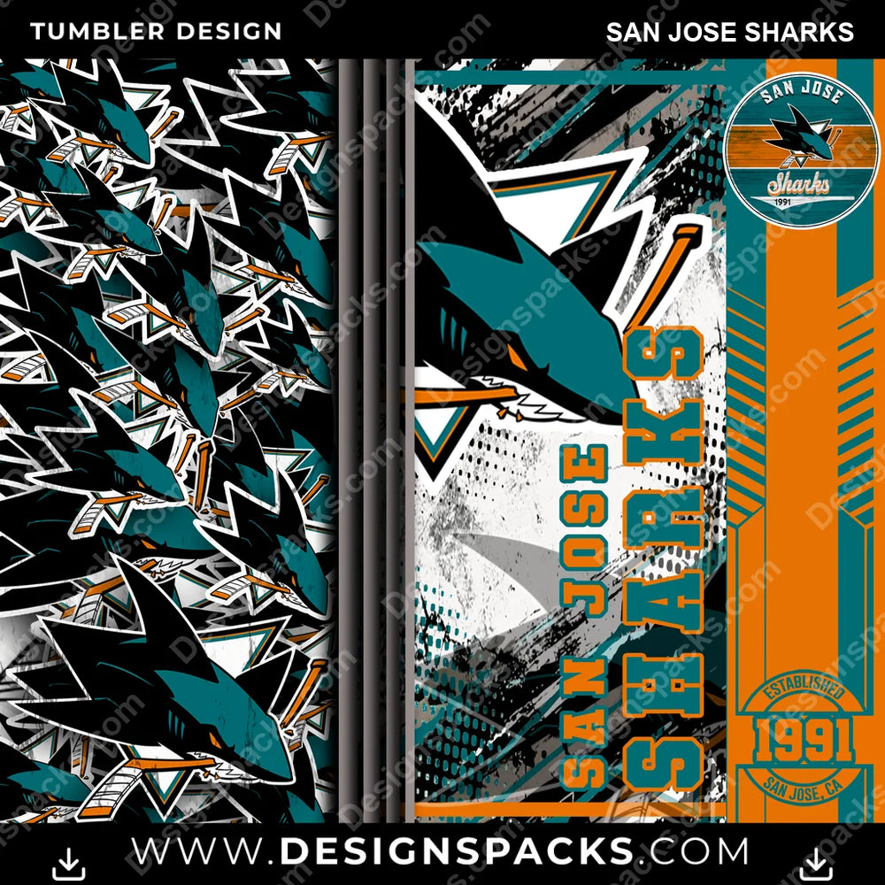 Hockey Sports San Jose Sharks NHL Hockey Tumbler Digital Wrap Design Download