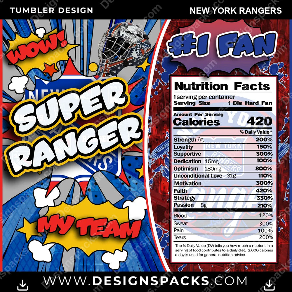 Hockey Super Team New York Rangers NHL Hockey Tumbler Digital Wrap Design Download