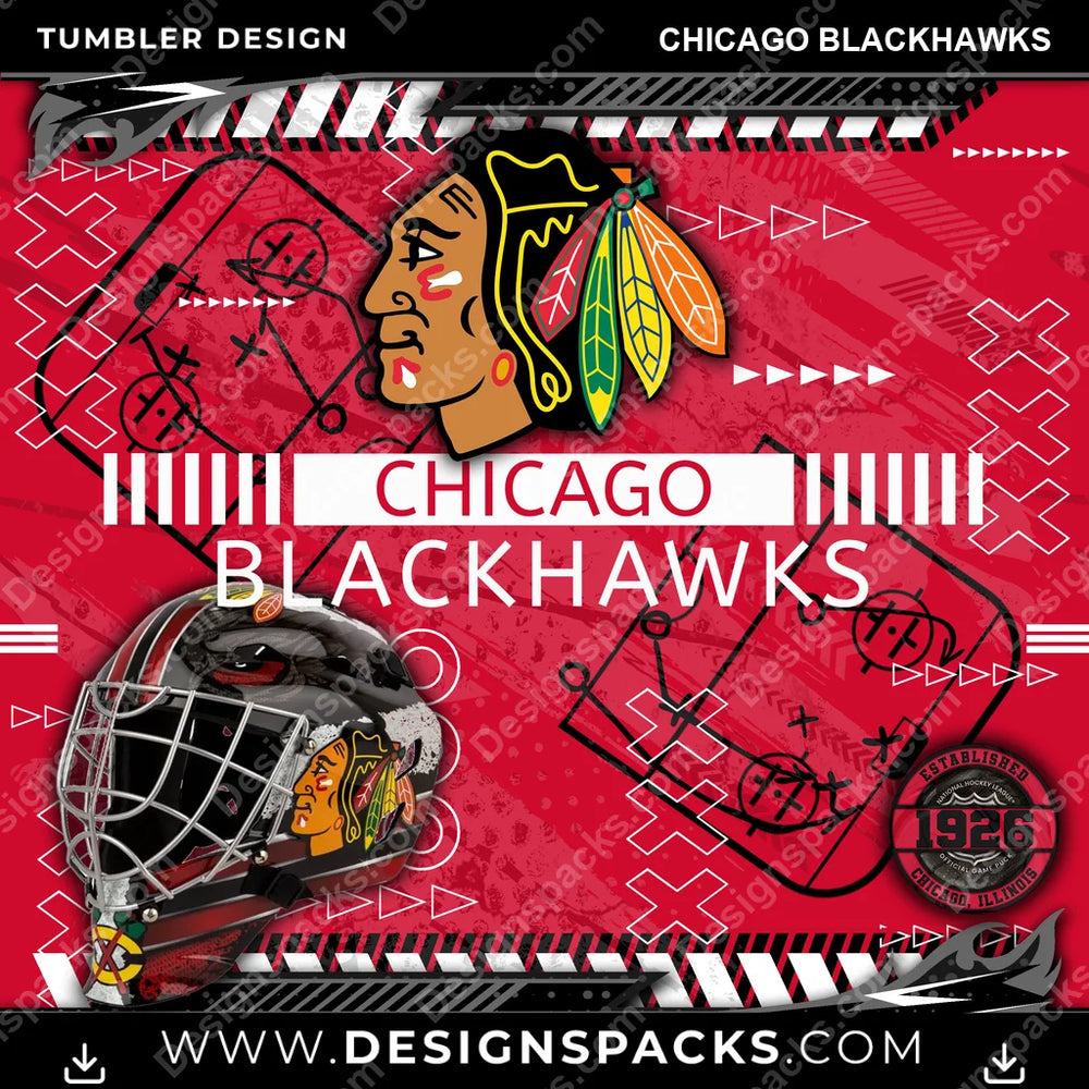 Hockey Xs & Os Chicago Blackhawks NHL Hockey Tumbler Digital Wrap Design Download