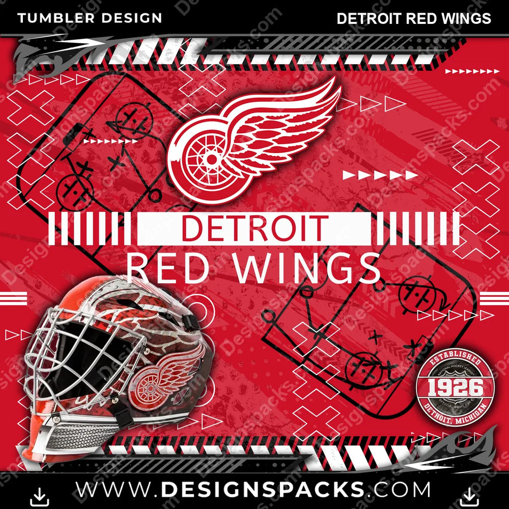 Hockey Xs & Os Detroit Red Wings NHL Hockey Tumbler Digital Wrap Design Download