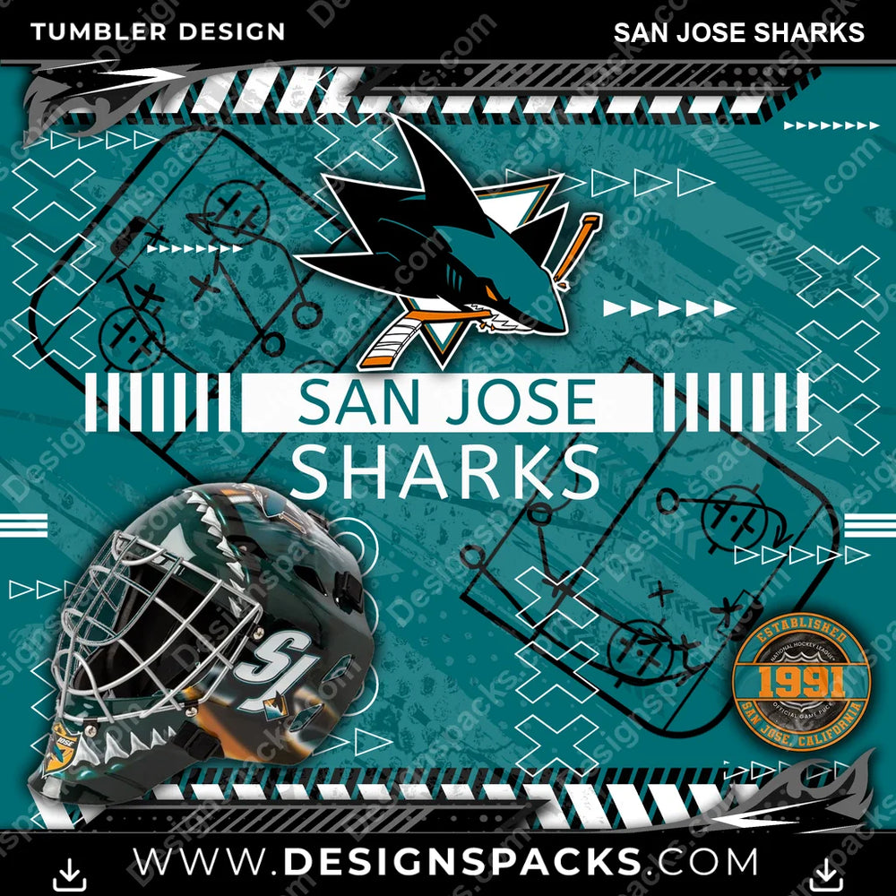 Hockey Xs & Os San Jose Sharks NHL Hockey Tumbler Digital Wrap Design Download
