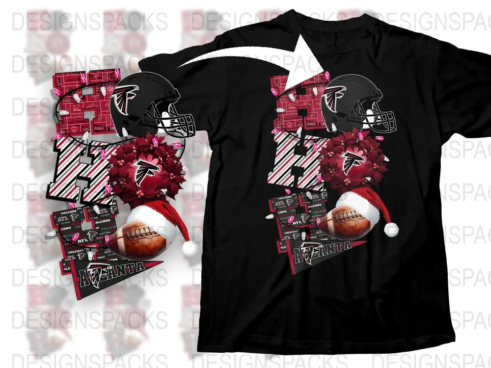Atlanta Falcons Inspired Football T-Shirt, Santa Hat Graphic Tee, Sports Fan Apparel, Gift Idea