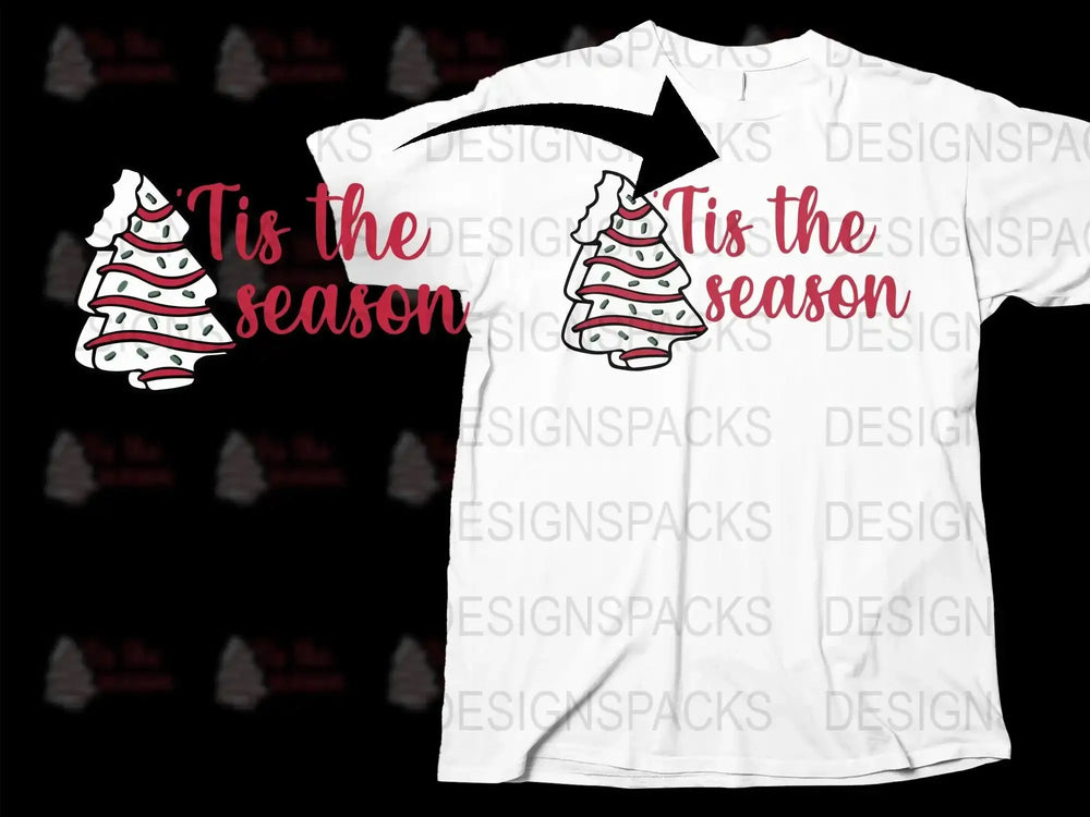 Tis the Season Christmas Tree Holiday T-Shirt, Festive Xmas Graphic Tee, Unisex White Holiday Shirt