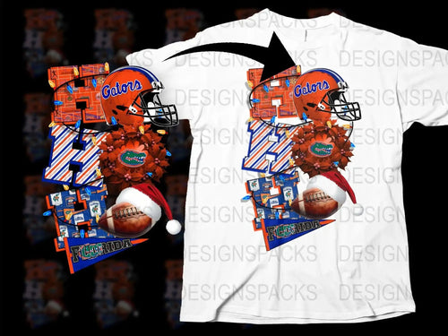Florida Gators T-Shirt, College Football Helmet Graphic Tee, Santa Hat Design, Unisex Sports Apparel