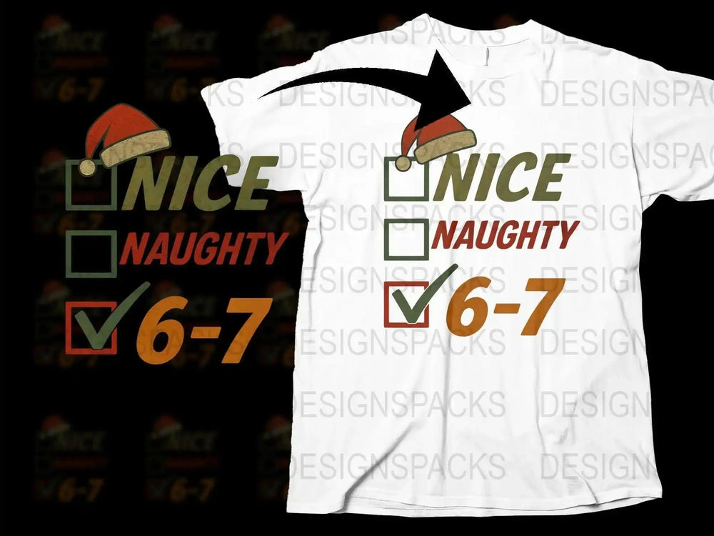 Funny Naughty Nice List Santa Hat Christmas T-Shirt, Holiday Tee, Unisex Graphic Shirt