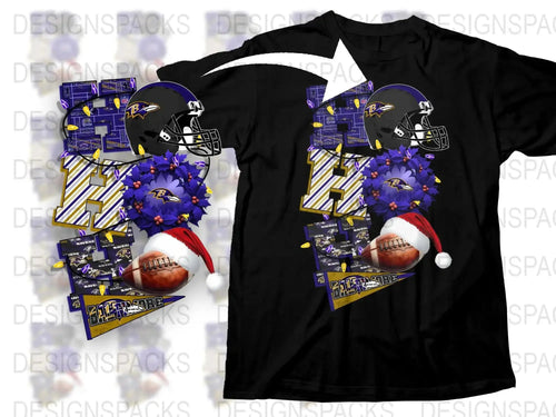 Baltimore Football Theme Holiday T-Shirt, Festive Sports Fan Apparel, Christmas Gift Idea, Graphic Tee with Helmet Design