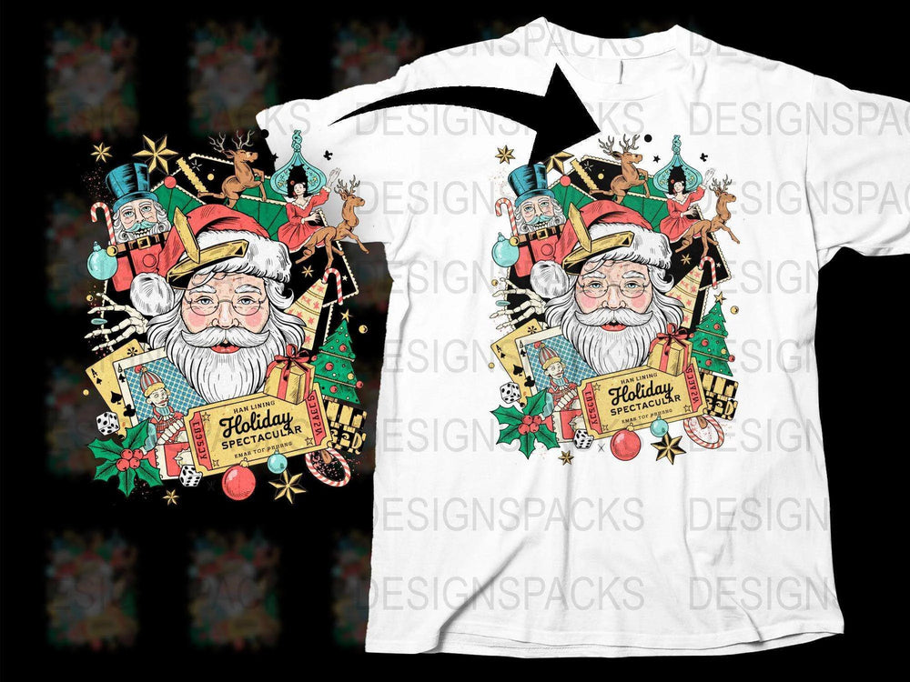 Festive Holiday Santa T-Shirt, Christmas Reindeer Graphic Tee, Colorful Vintage Style Apparel for Christmas Celebrations