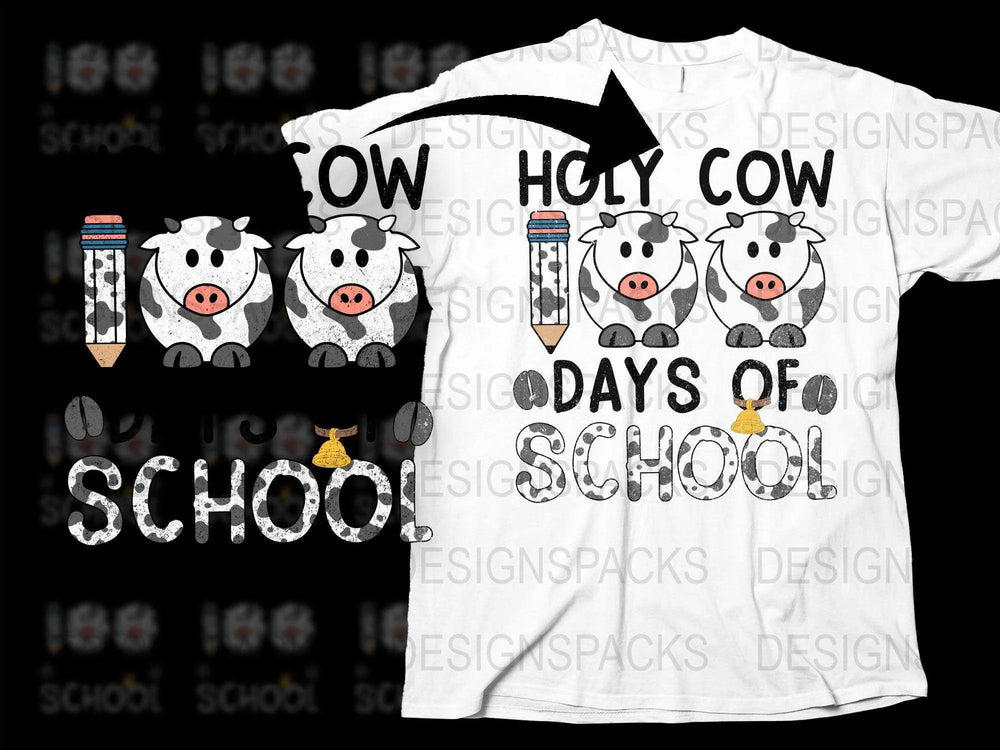 Holy Cow 100 Days of School T-Shirt, Cute Pig and Pencil Graphic Tee for Kids and Teachers