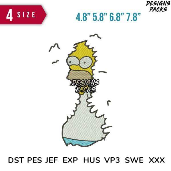 Homer Simpson embroidery design in 4 sizes, DST PES JEF formats, print-ready for DTG or DTF