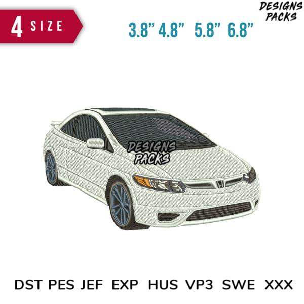 White car embroidery design in 4 sizes, compatible with DST PES JEF formats for instant download