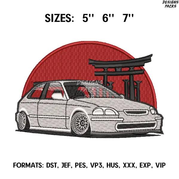 Honda Civic Embroidery Design File, Machine Embroidery, Car embroidery pattern, Pes Design Brother, jdm Embroidery