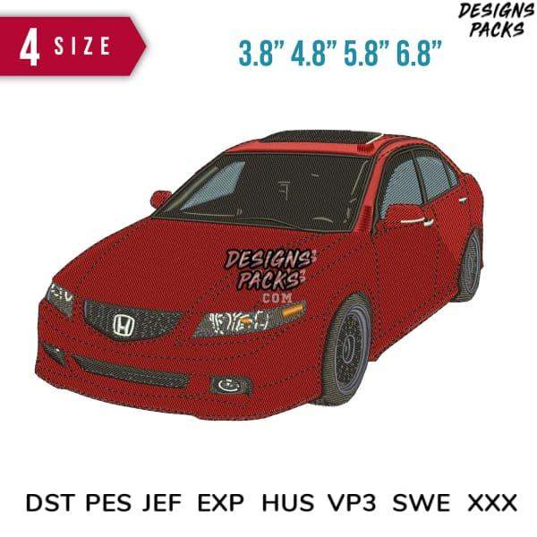 Red Honda car embroidery design in 4 sizes, compatible with DST PES JEF formats for instant download