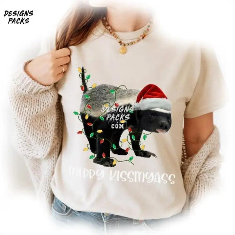 Honey Badger Christmas Merry Kiss My Ass Cute Funny Png Design