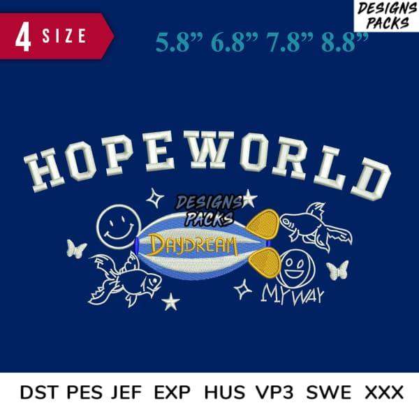 HopeWorld embroidery design with smiley faces, fish, and stars in 4 sizes for DTF/DTG printing