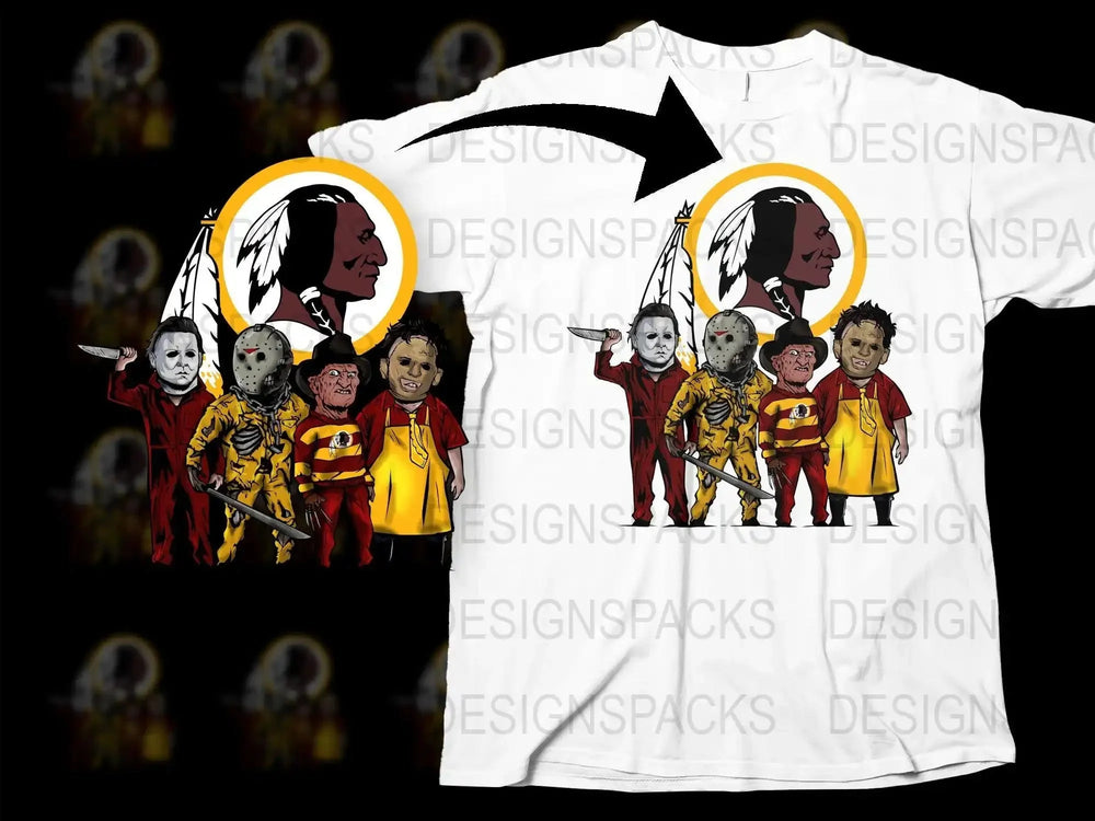 Horror Characters and NFL Team Logo Graphic Png Digital Download