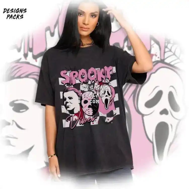 Horror Halloween Michael Myers Ghost Face Jason Voorhees Characters Checkered Spooky Vibes Png
