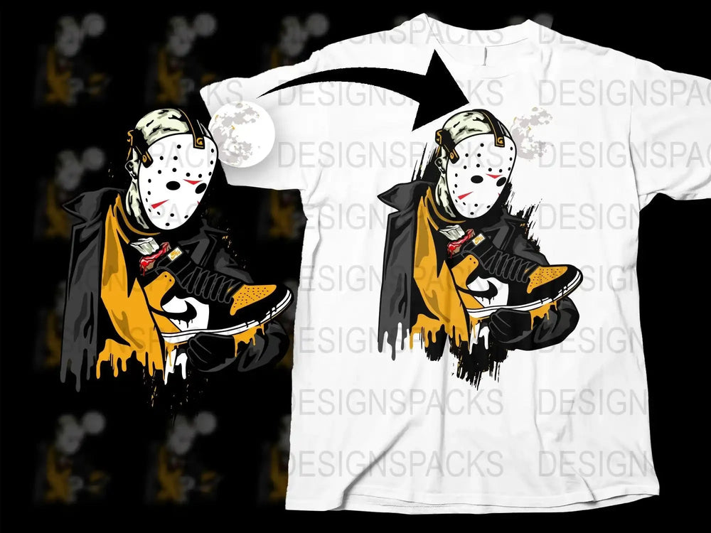 Horror Masked Figure Holding Sneaker Art Png Digital Download