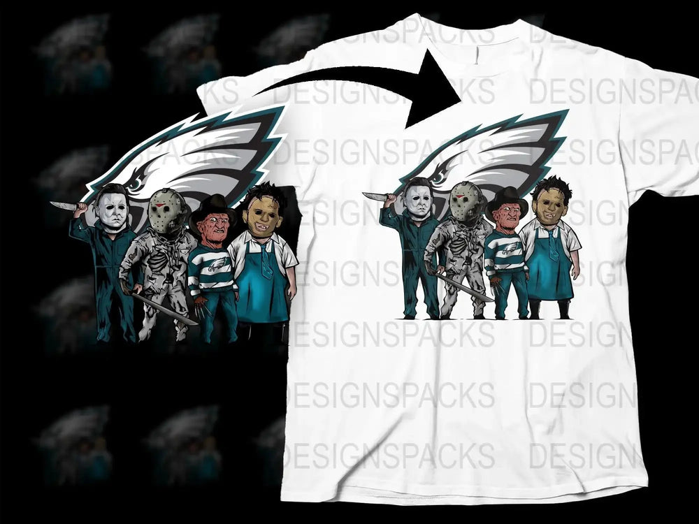 Horror Movie Characters with Philadelphia Eagles Logo Png Digital Download