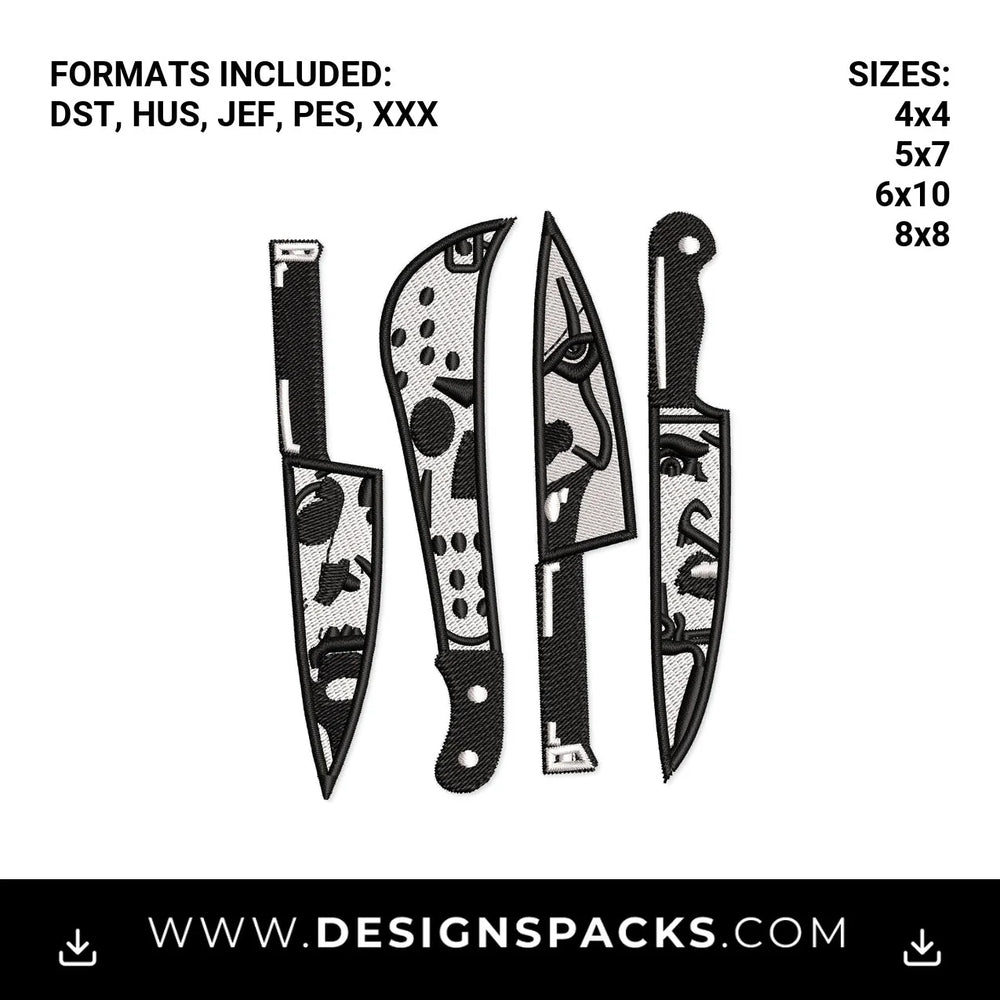 Horror Movie Slasher Knives Embroidery Design - Instant digital download pattern at Designspacks.com